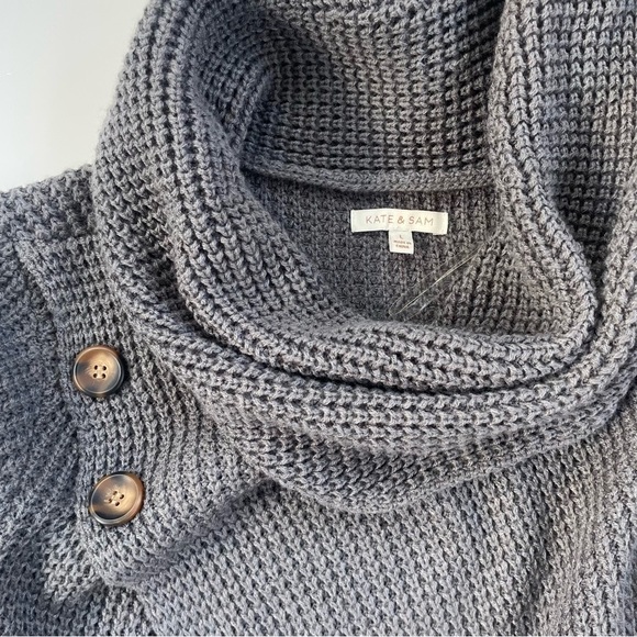 Kate & Sam Gray Grey Cowl neck Waffleknit Pullover Sweater Size Large - Picture 3 of 7